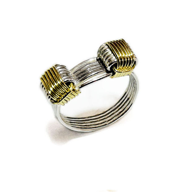 anillo nudo africano en oro amarillo 18 kilates y plata