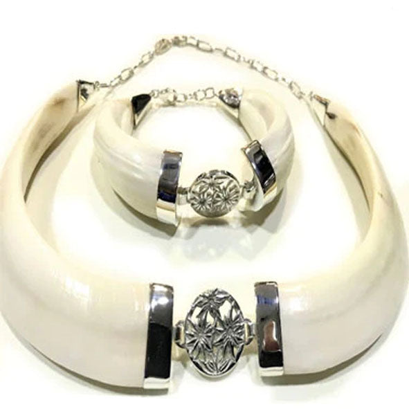 conjunto de collar y pulsera jabalí flor edelweiss con plata 2
