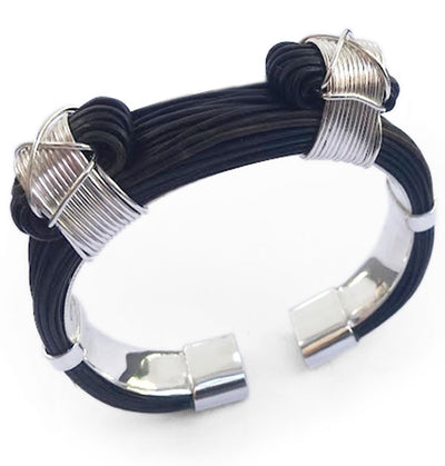 pulsera-2-nudos-gruesa-rigida-en-pelo-bufalo-con-plata-de-ley