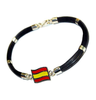 pulsera-bandera-España-esmaltada-con-pelo-de-jirafa-en-plata-1