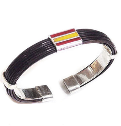 pulsera-plana-pelo-bufalo-bandera-España-en-plata