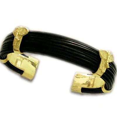 pulsera-plana-pelo-bufalo-con-2-elefantes-en-oro-18-kilates-foto-1